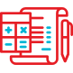 Calculator, paper, and pen icon