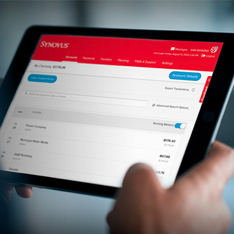 tablet displaying My Synovus digital banking app